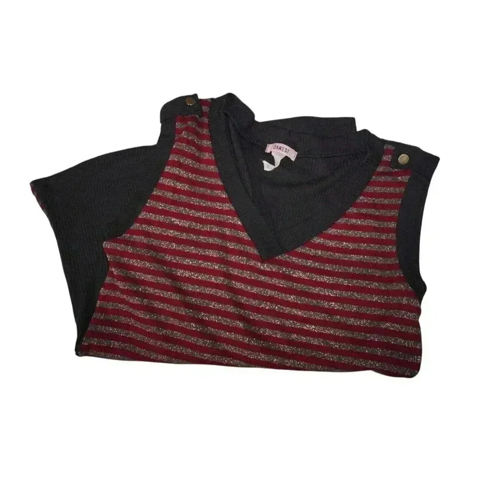 VINTAGE 90s Y2K Sweater Vest V Neck Women Size 2X (*M) USA Striped